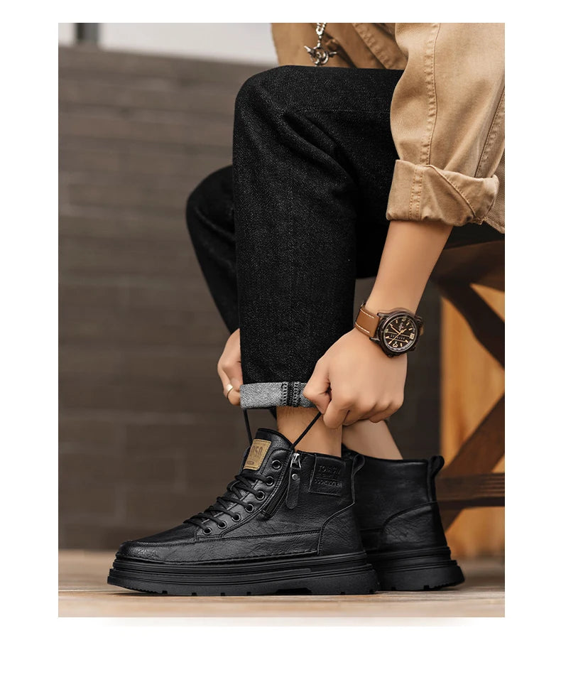 Men's high top boots new casual fashion comfort casual boots wear-resistant height increasing versatile high top workwear boots