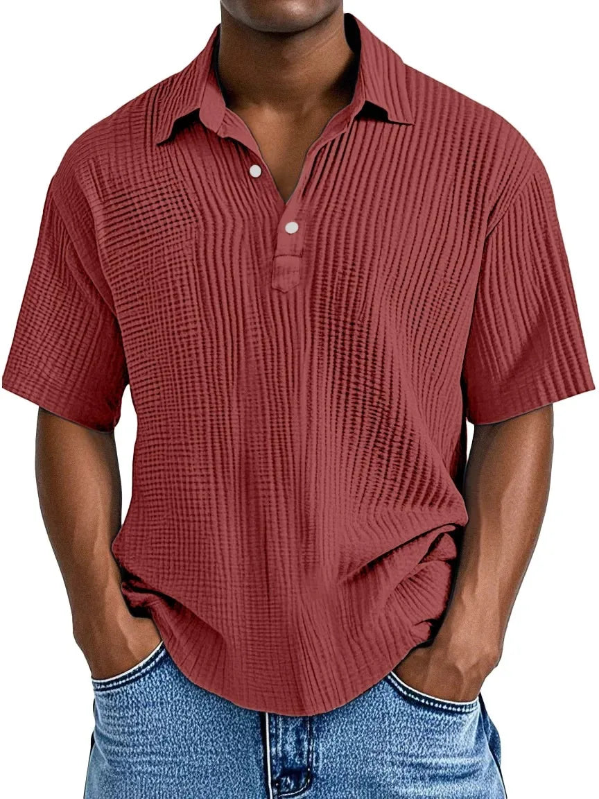 Polo Shirt Men 2025 Casual Button Short-Sleeved Summer Solid Color Casual Versatile Shirt Europe Men's Clothing