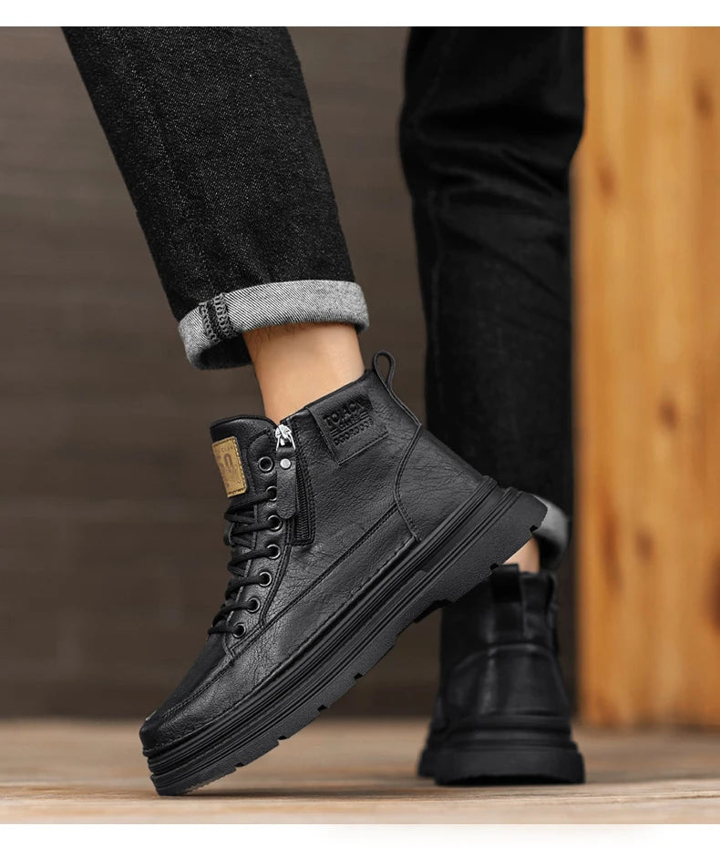 Men's high top boots new casual fashion comfort casual boots wear-resistant height increasing versatile high top workwear boots