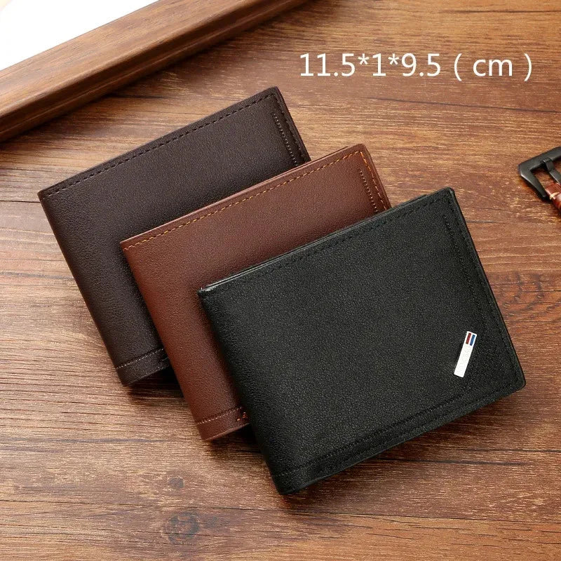 Men's Leather Short Wallet Thin Wallet Foldable Minimalist Soft Leather Wallet