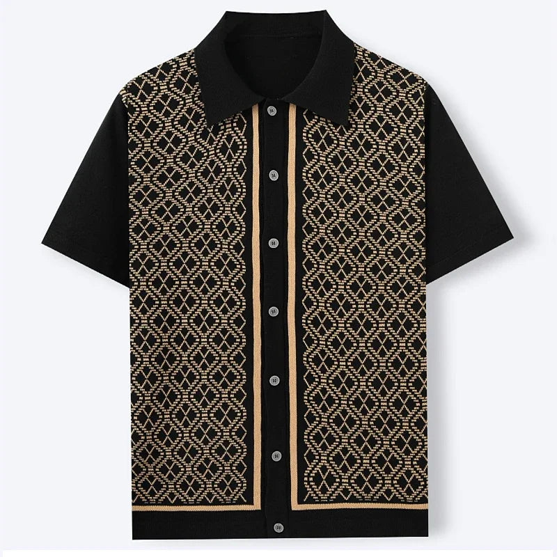 New Men Fashion Business Tops Casual Geometric Printed Knitted Polo Shirts Leisure Quality Short Sleeve Polos Jacquarded T-shirt