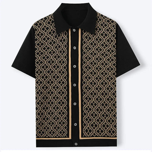 New Men Fashion Business Tops Casual Geometric Printed Knitted Polo Shirts Leisure Quality Short Sleeve Polos Jacquarded T-shirt