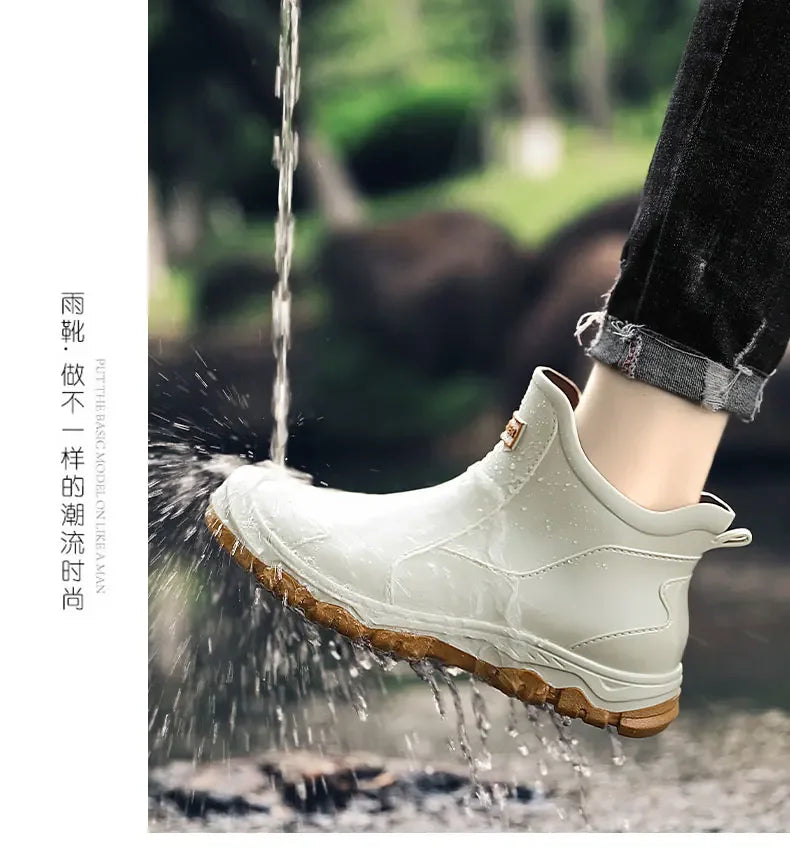 Men's Rain Boots New Outdoor Casual Men's Ankle Hiking Fishing Water Shoes Waterproof Work Boots Anti Slip Men's Shoes
