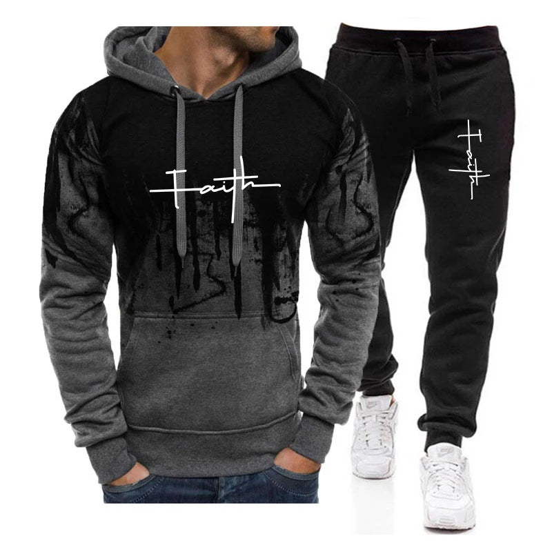 Spring Autumn Men's 2Pcs Suit Sweatshirt Splash Hoodies+Tracksuit Pants Casual Fitness Male New Sportwear Men Clothing