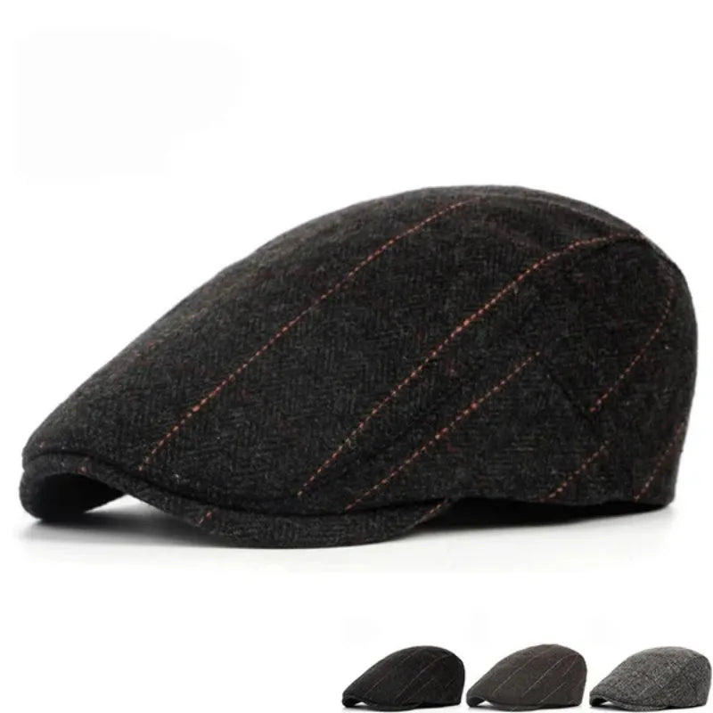 Men Retro Beret British Hats Wool Blend Vintage Herringbone Tweed Men Casual Fashion Hat Flat Keep Warm Caps Gifts