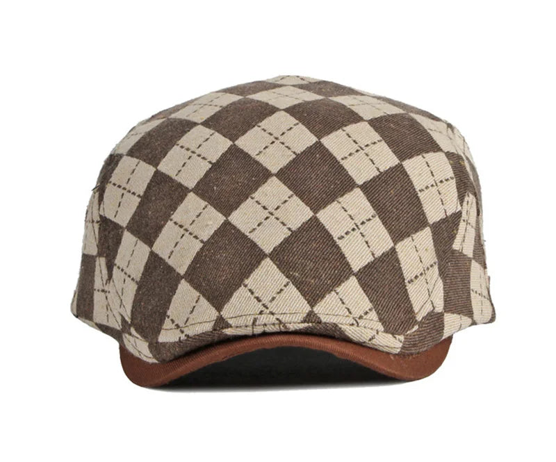 Spring Fall Men's Beret Hat Retro Plaid Herringbone Cap Forward Flat Peaked Cap Women Dailywear Sunshade Cabbie Driving Hat