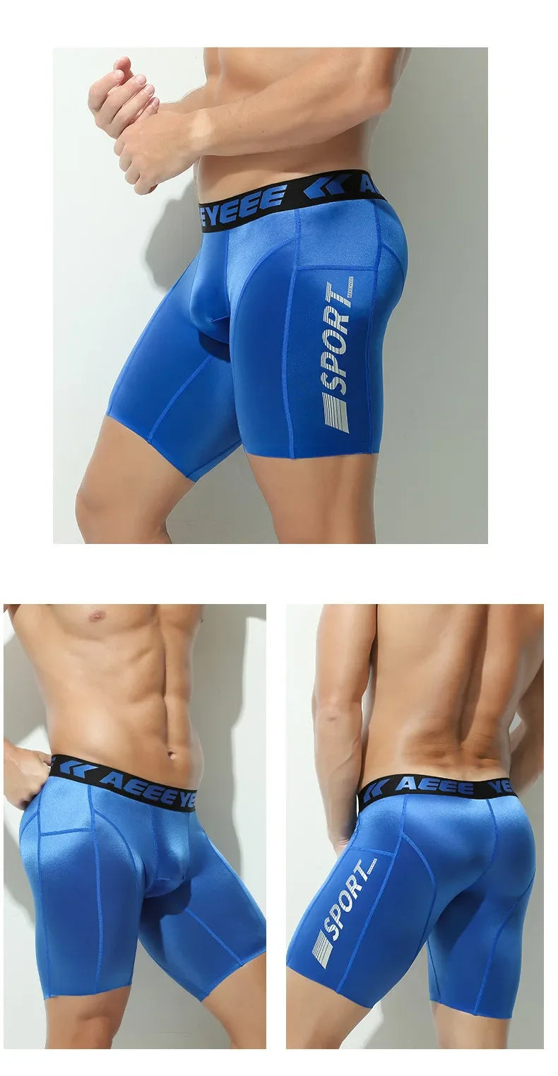 Boxershorts Sports Sexy Mens Long Underwear Quick-dry Shorts U Pouch Men Flat Boxers High Elasticity Man Panties Fitness Running