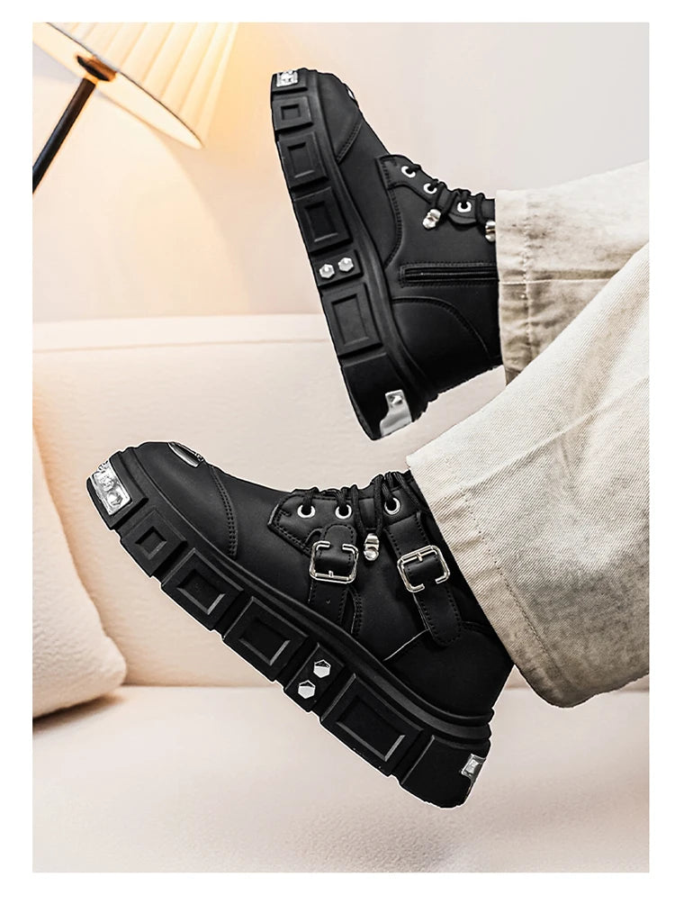 Fashionable Men's High-Top Boots with Comfortable Fabric Lining, Thick and Durable Soles, All-Weather Grip, Suitable for Outdoor Activities, Hiking, Mountaineering, and Camping