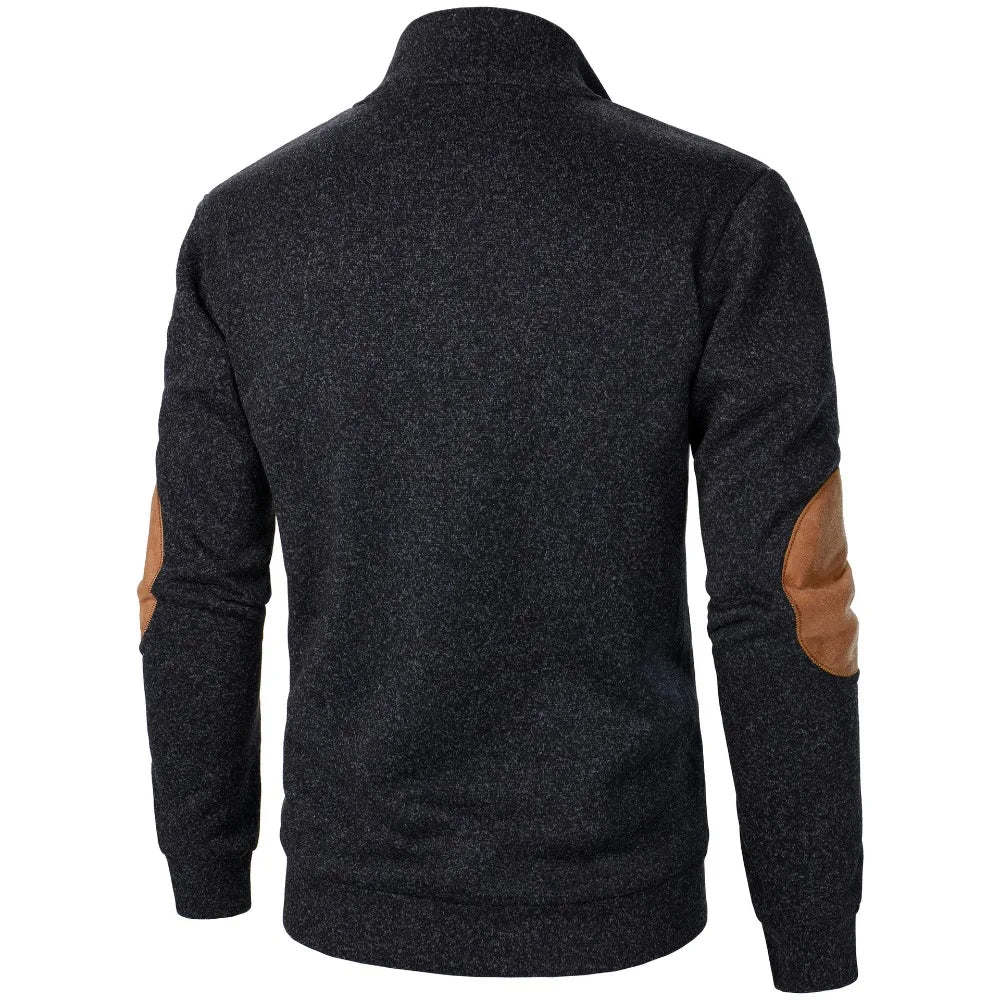 Men's Autumn Sweatshirt Patchwork Contrast Color Hoodies Stand Collar Men Botton Down Vintage Pullovers