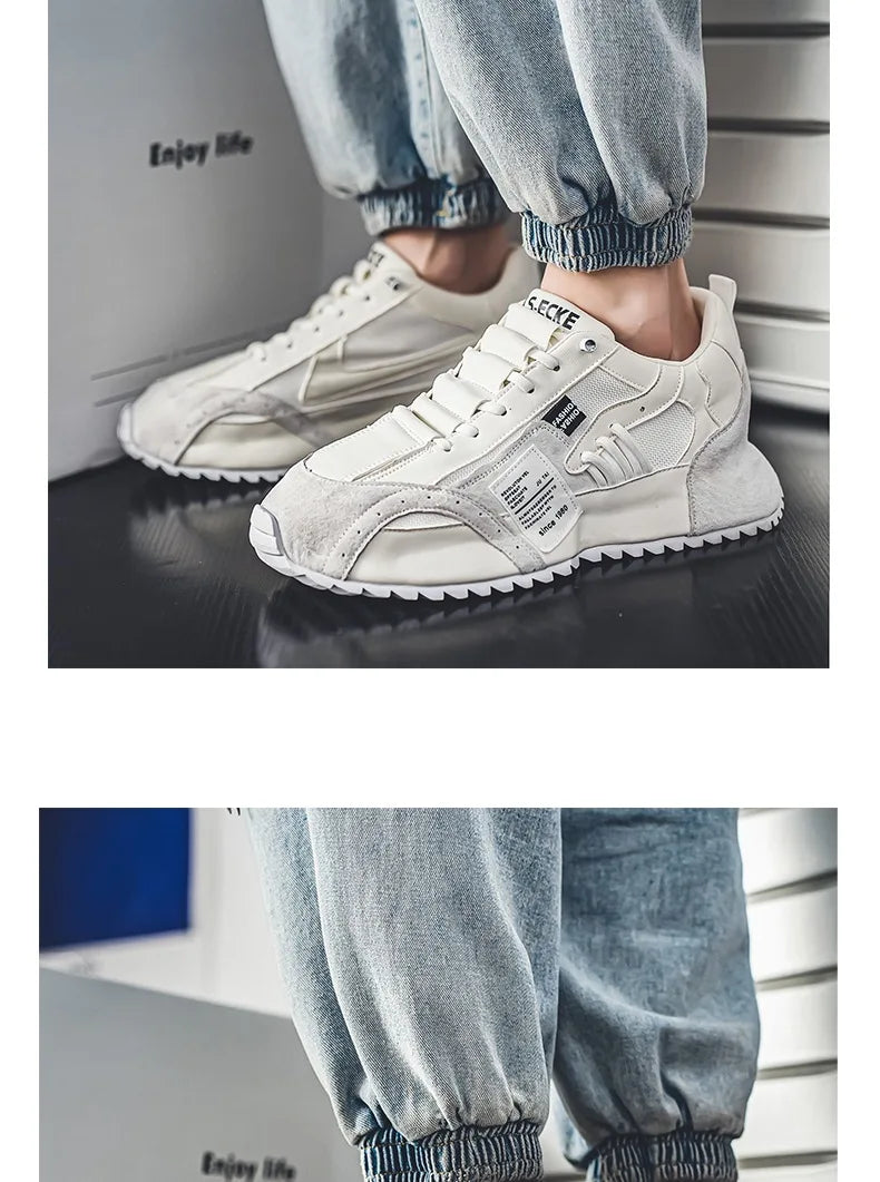 Men White Sneakers 2026 Spring Autumn Breathable Non Slip Running Shoes Lightweight Comfortable Fashion Cross Tied Casual Shoes