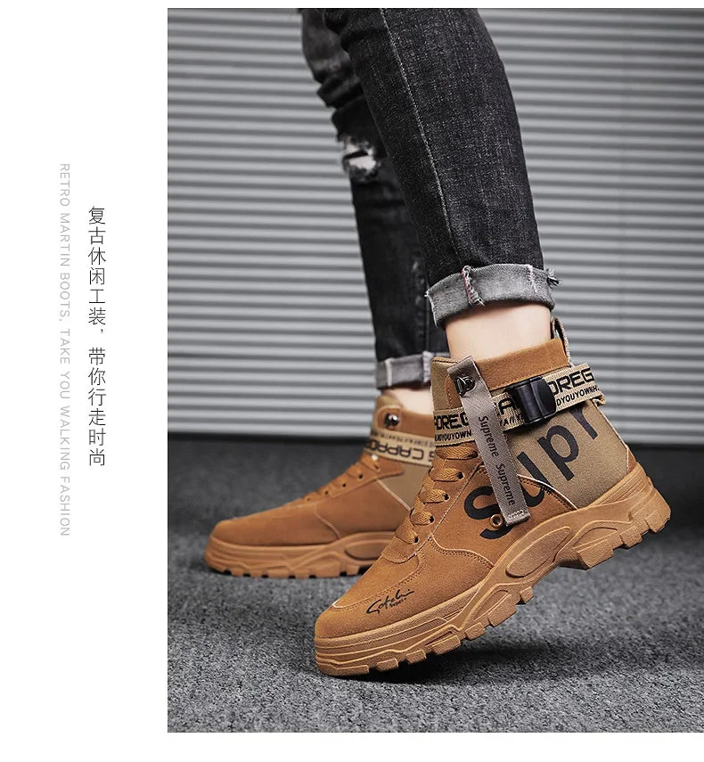 Men Boots 2026 New Versatile in Summer Round Toe High Top Leather Boots Man Sports Boots Men's Shoes