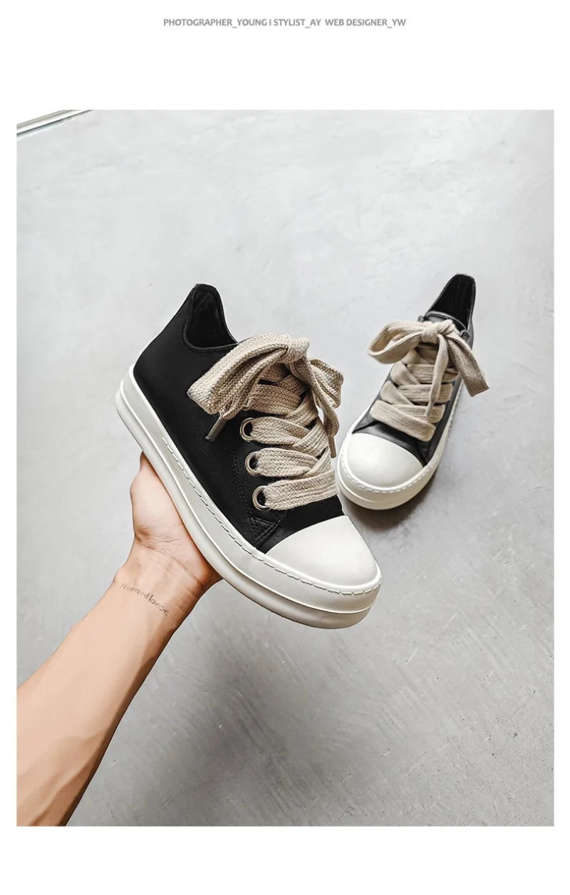 2025Men's Sneakers High Quality Leather Casual Shoes Fashion Couple Street Skate Shoes for Men Lace Up Walk Flats Zapatos Hombre