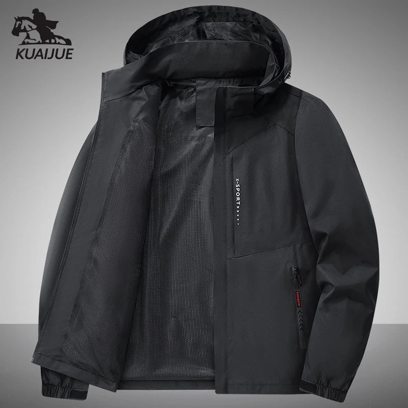 Jacket Mens Spring Autumn New Men Jacket Printing Hooded Jackets Casual Coat Men's Business Coats Size M-7XL 8XL Hat Detachable