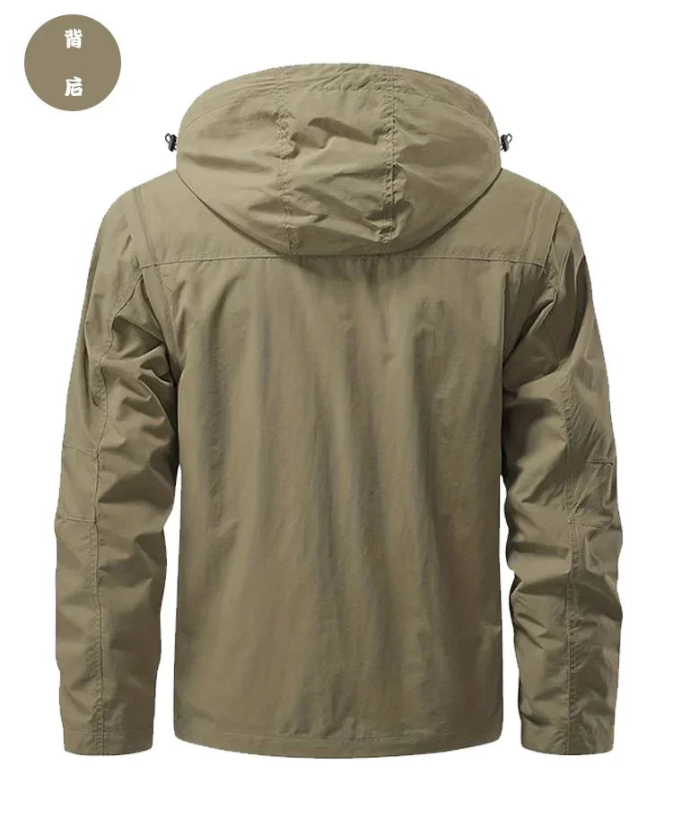 Men Outdoors Hooded Multiple Pockets Hiking Jackets New Spring Autumn Male Traveling Windproof Waterproof Jackets Quality Coats