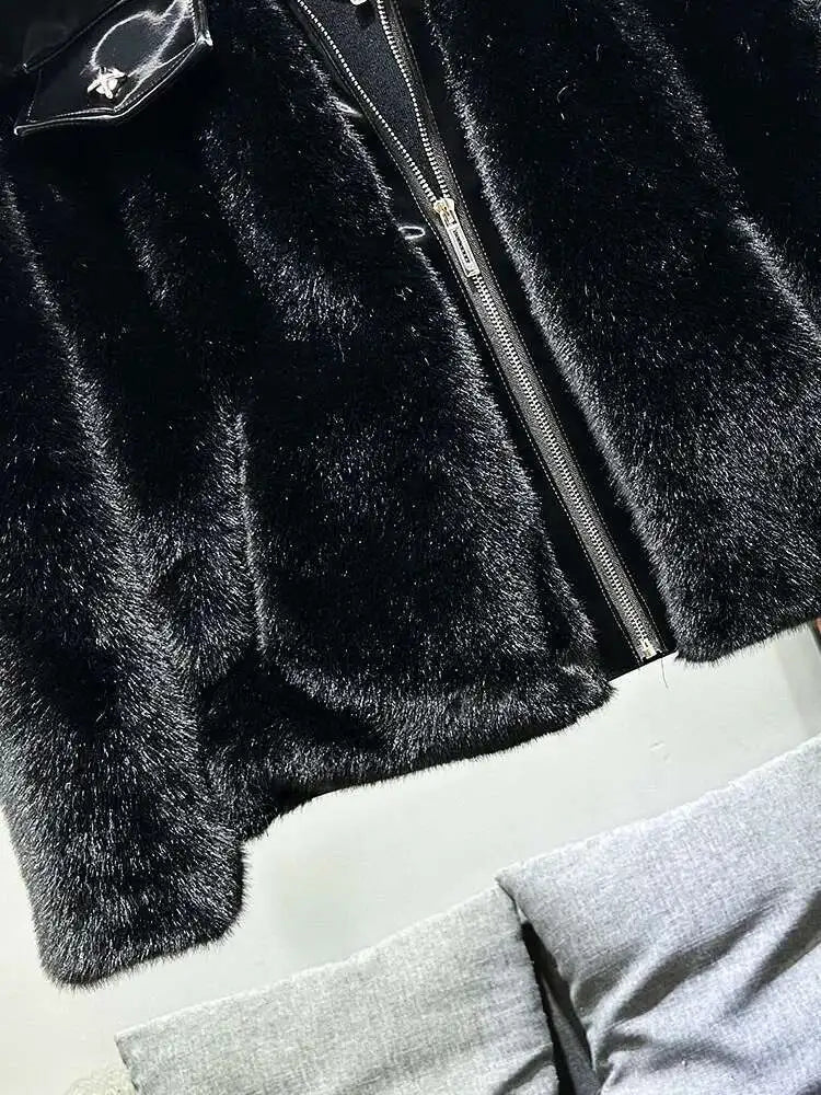 PFHQ Fashionable Patchwork Men's Parka Jacket Cotton Faux Mink Fur Thickened Autumn Winter 2024 Solid Color Warm Tops 21Z7717