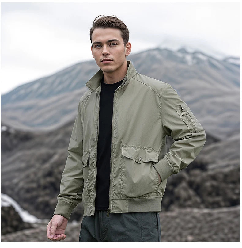 High Quality Handsome Male Jacket Spring Autumn Men's Business Casual Jacket Men Zipper Solid Color Fashion Stand Collar Coats