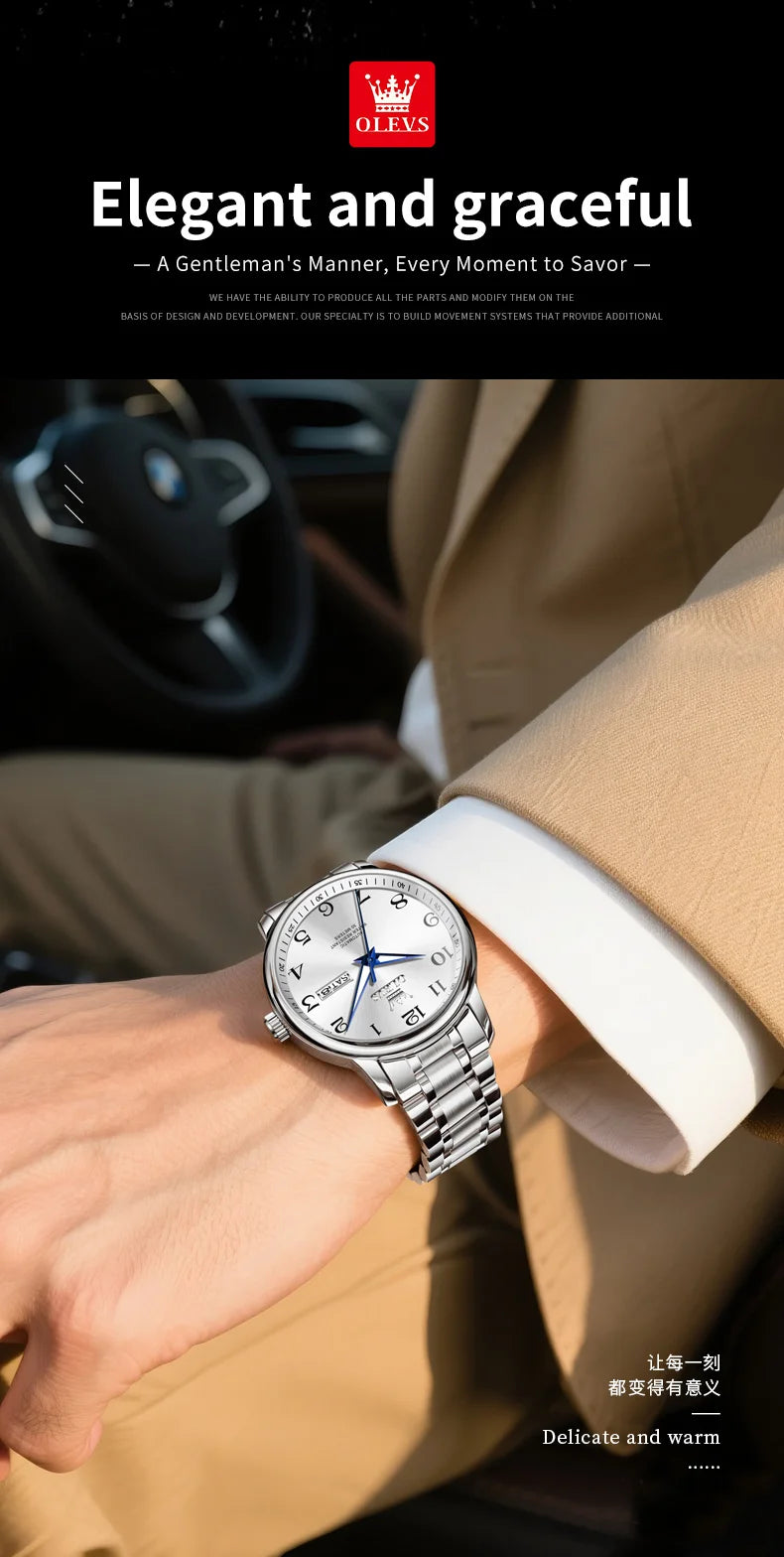 OLEVS 7072 Men Watches Original Business Automatic Mechanical Watches For Man Stainless Steel Waterproof Luminous Day Date Wrist