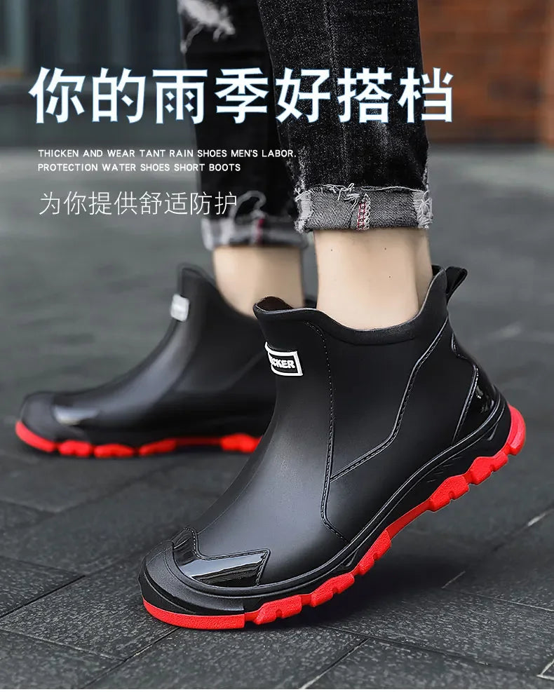 Men's Rain Boots New Outdoor Casual Men's Ankle Hiking Fishing Water Shoes Waterproof Work Boots Anti Slip Men's Shoes