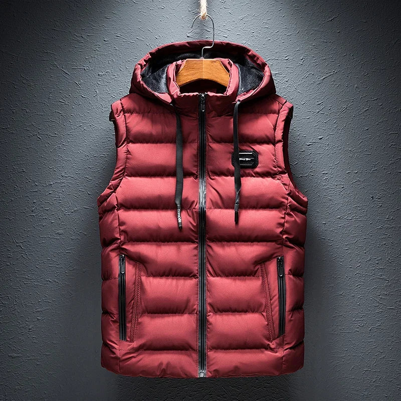 Fashion Warm Hooded Male Winter Vest Light Plus Size Mens Work Vest Waistcoat Hooded New Fleece Autumn Sleeveless Jacket for Men