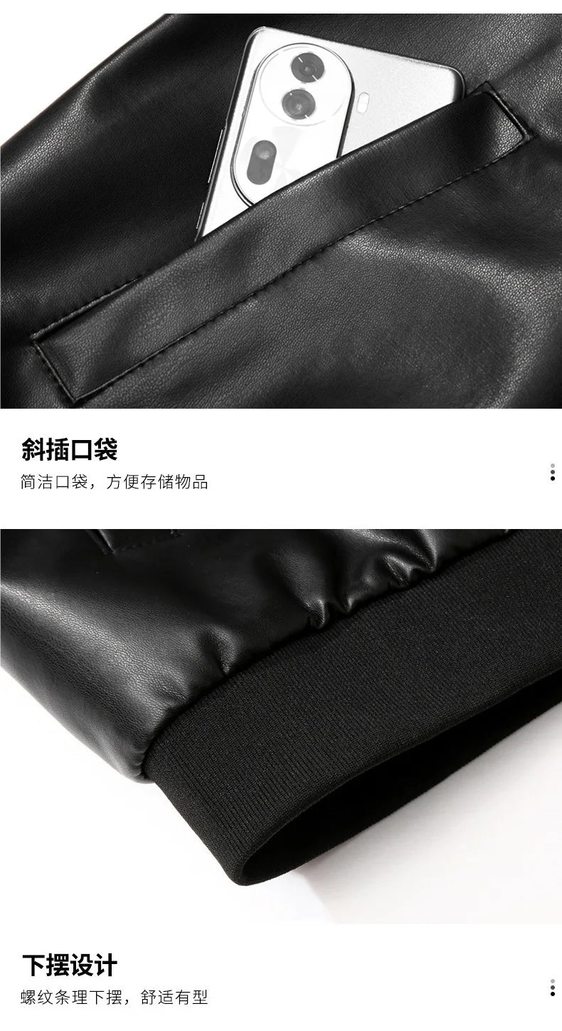 Spring And Autumn Locomotive Leather Jacket Men's Jacket Young Men's Stand-up Collar Casual Handsome Leather Jacket Men