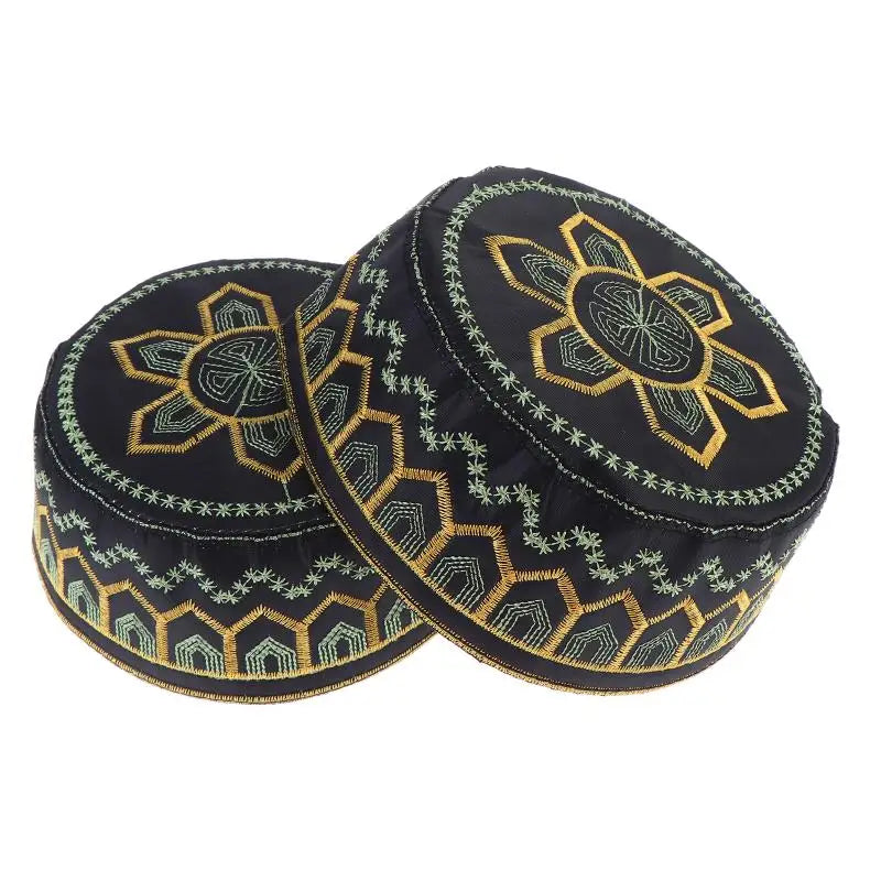 Cotton Polyester Muslim Men Prayer Hat Saudi Embroidery Cap Leisure Breathable Comfortable Fit for Mosque Events