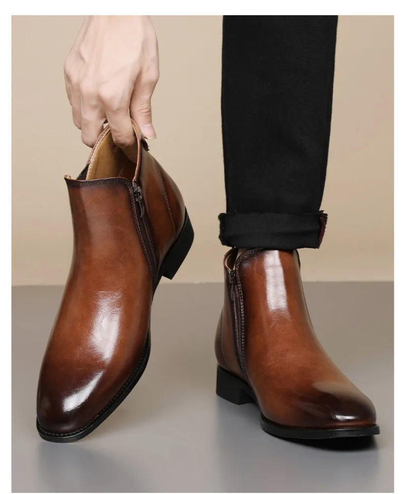 Men's Chelsea Boots Fashion British Style Short Boot Luxury High-Top Leather Boots for Men Business Men Dress Boots Botas Hombre