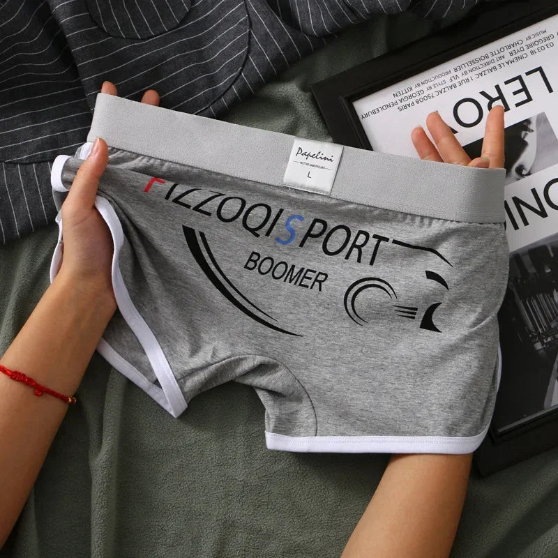 Men's Boxers High Elastic Letter Printed Underwear Sports Breathable Large Size Boxer U Convex Pouch Lingerie Underpants