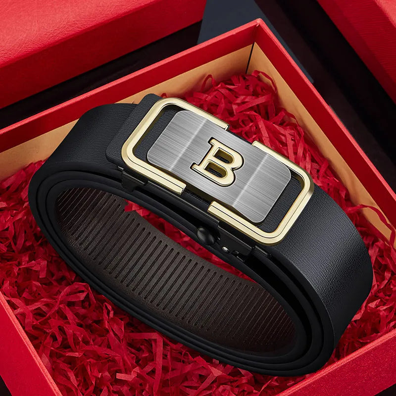 Men's Belt with Automatic Buckle Without Teeth for Wearing, Middle-Aged and Young Casual Business Pants Belt