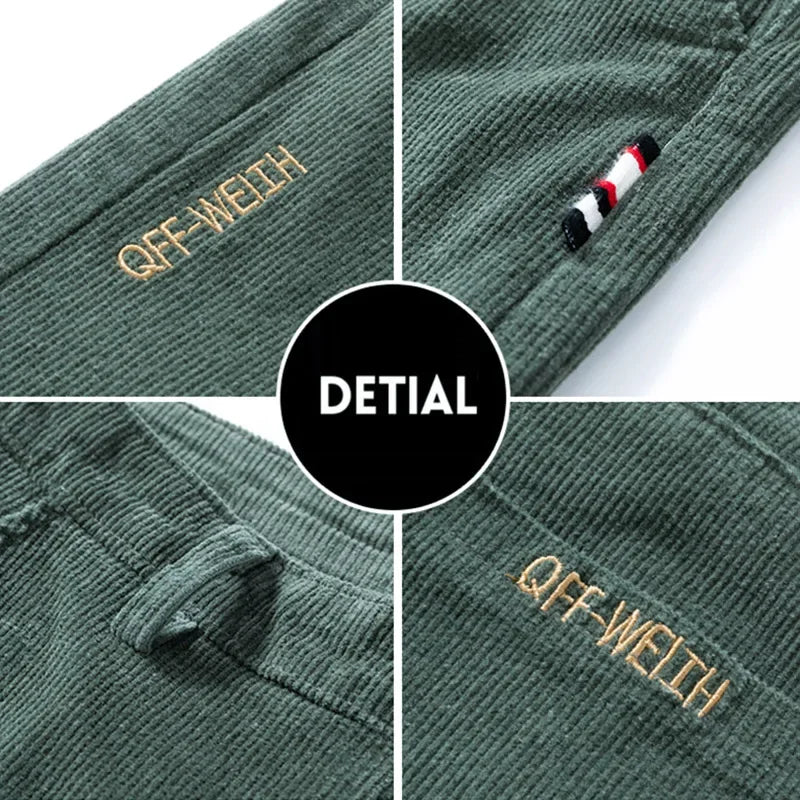 Men's Solid Straight Leg Corduroy Fabric Casual Pants Male Army-green Coffee Office Pants Stylish Youth Autumn Winter Trousers