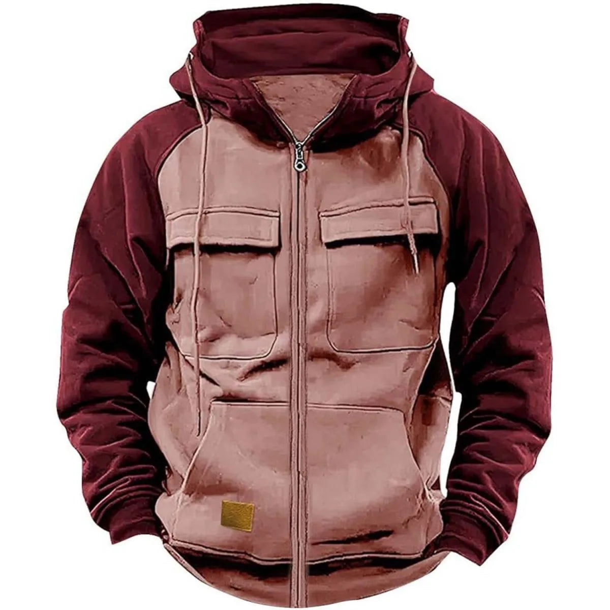 Men Zipper Patchwork Warm Fleece Sweatshirts Fashion Multi Pockets Men Casual Zip up Jacket  Autumn Winter Outdoor Tactic Hoodie