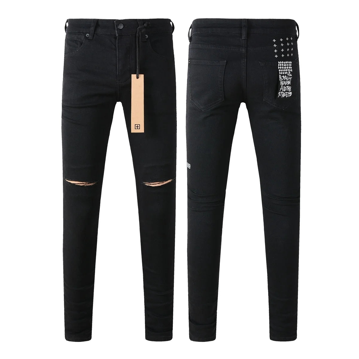 2026 New Men Jeans Fashion Trends Distressed Rose Embroidered Logo Stretch Skinny Button Jeans Pants