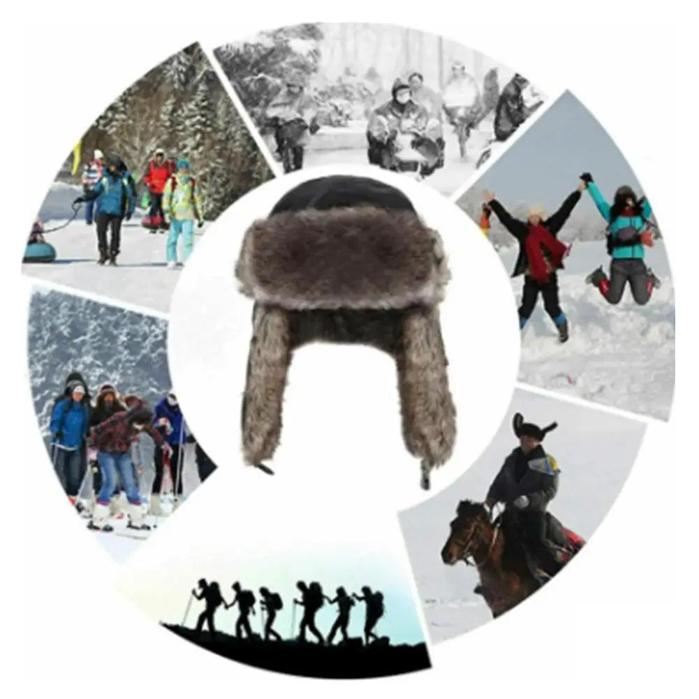 Men Women Trapper Hats Russian Ushanka Warm Winter Fur Earflap Hat Outdoor Sports Skiing Hunting Fishing Plush Cap