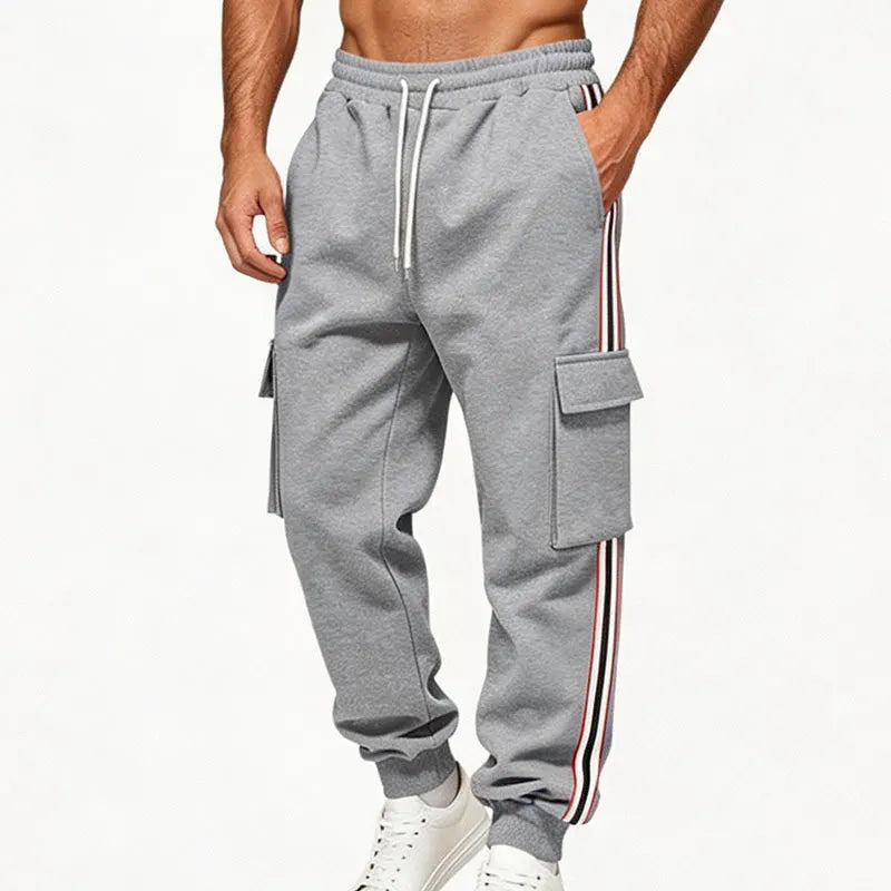 Men Striped Cargo Joggers Multi Pocket Drawstring Elastic Waist Sweatpants Hip Hop Streetwear Loose Fit Sports Casual Pants