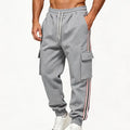 Men Striped Cargo Joggers Multi Pocket Drawstring Elastic Waist Sweatpants Hip Hop Streetwear Loose Fit Sports Casual Pants