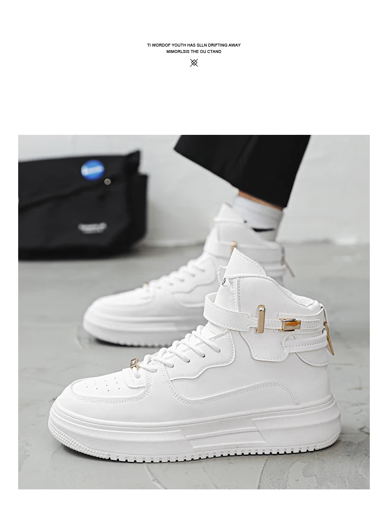 Men's High-top Sneakers Are Fashionable and Versatile.Thick-soled Casual Shoes Are Light, Trendy and Comfortable. White Sneakers