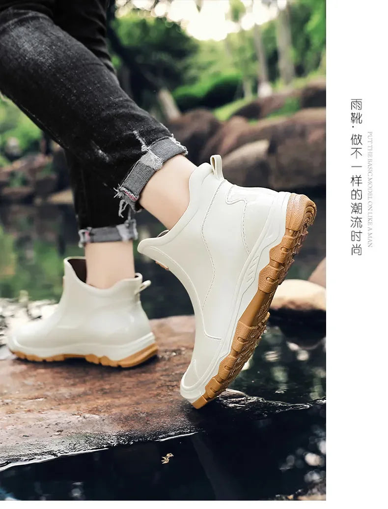 Men's Rain Boots New Outdoor Casual Men's Ankle Hiking Fishing Water Shoes Waterproof Work Boots Anti Slip Men's Shoes
