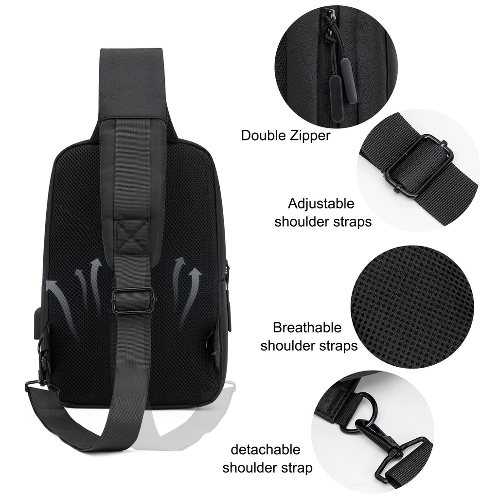 Men Bag Fashion New Solid Color Men Chest Bag Outdoor Casual Fashion One Shoulder Crossbody Bag Nylon USB Charging Shoulder Bags