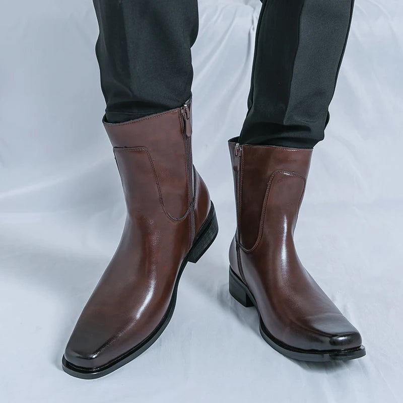 Men Boots Business Chelsea Boots Black Brown Side Zippers Men Casual Comfortable Fashionable Knight Shoes Zapatos Para Hombre