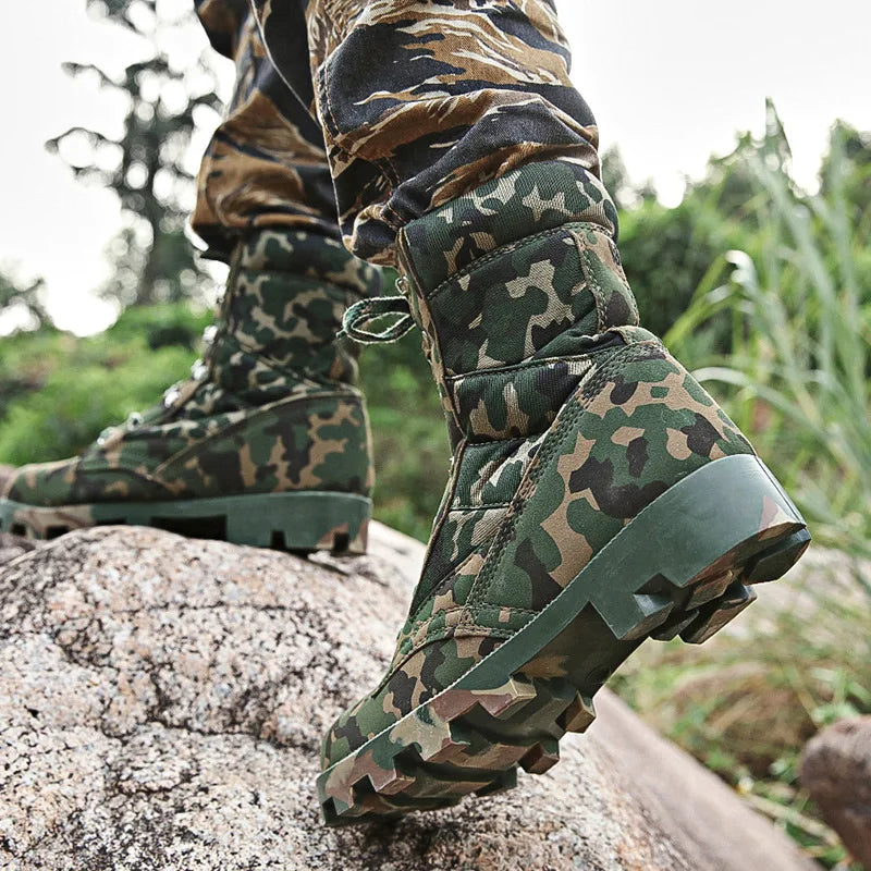 Men Military Army Boots  autumn Lace Up Waterproof Outdoor Shoes Breathable Canvas Camouflage Tactical Combat Desert Ankle Boots