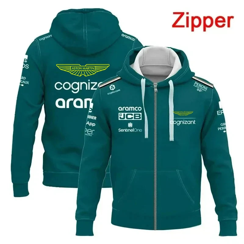 Aston Martin Fernando Alonso No. 14 Zippered Hoodie Men's Women's Fashion Casual Racing Driver Spring Autumn 2026