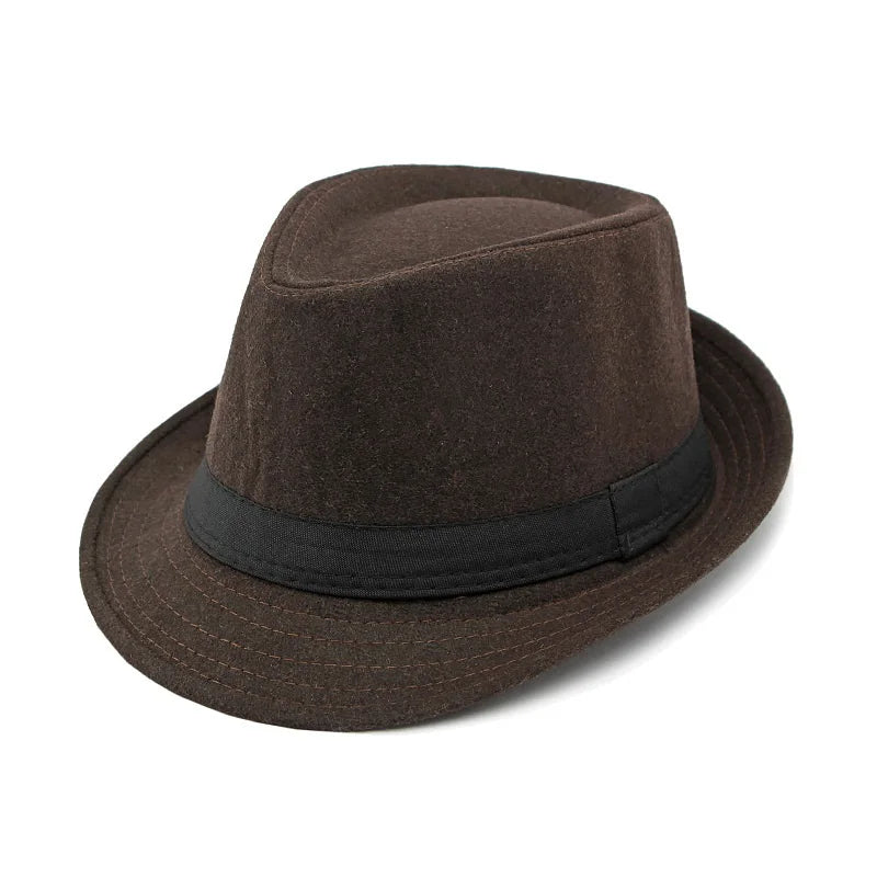 Hat for Men New Autumn Winter Style British Style Men's Jazz Hat Simple Plain Woolen Hat Middle-Aged and Elderly Gentleman's Hat