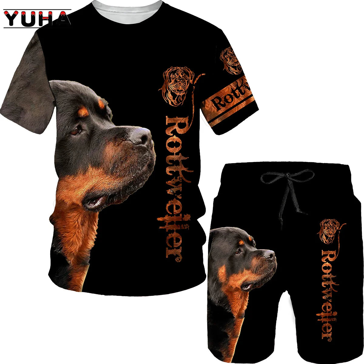 YUHA, Rottweiler Dog 3d Printed T Shirt/T-shirt Shorts Set Male Summer Sportwear Casual Men's Tracksuit Fashion Men's Clothing S