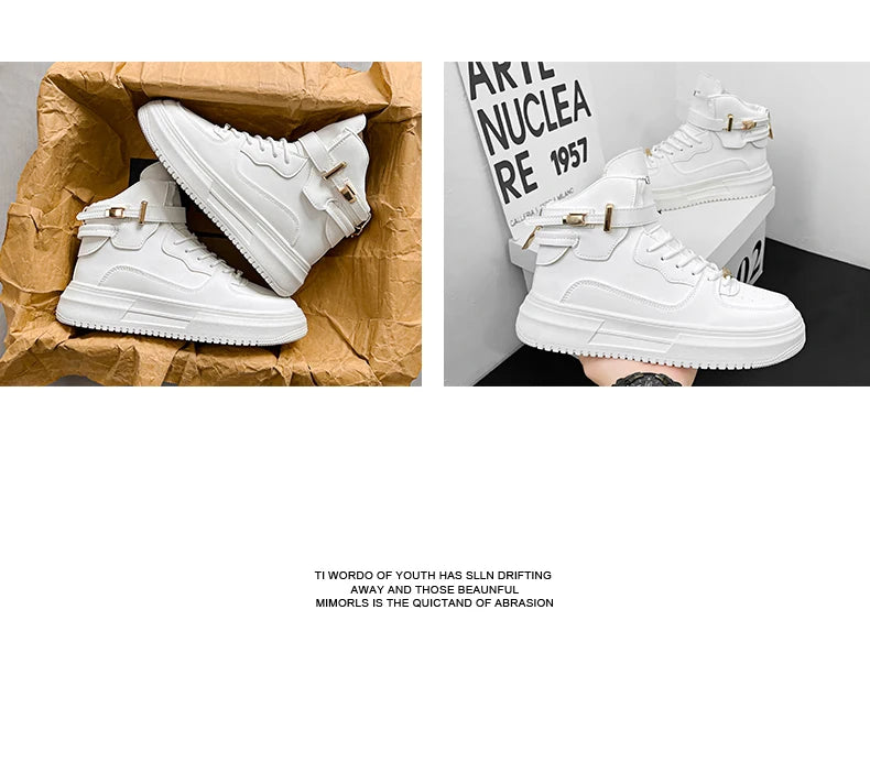 Men's High-top Sneakers Are Fashionable and Versatile.Thick-soled Casual Shoes Are Light, Trendy and Comfortable. White Sneakers