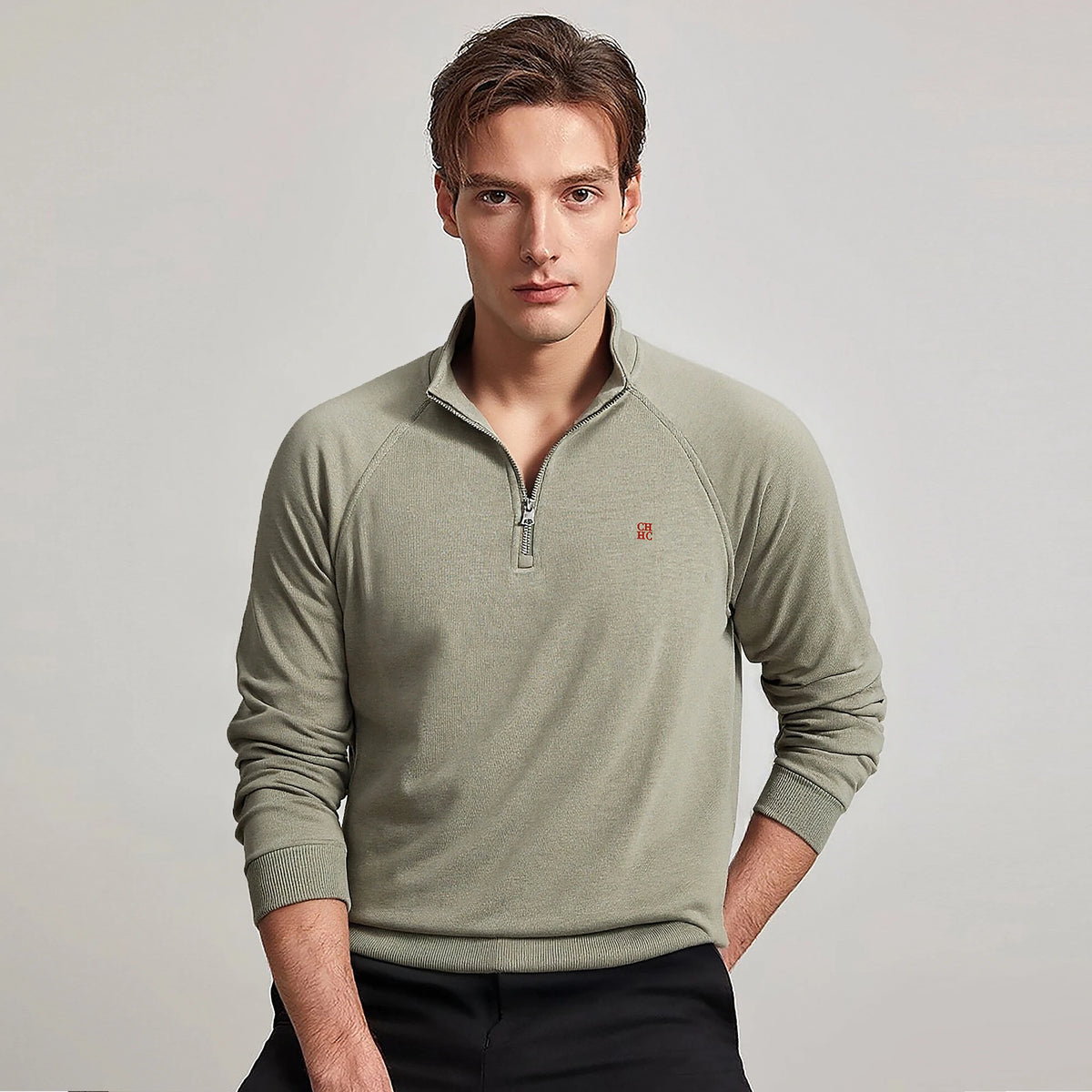 CHCH Men's Sweatshirt Autumn Fashion Long Sleeved Men's Sweatshirt Casual Half Zipper Design Classic Versatile Men's Pullover