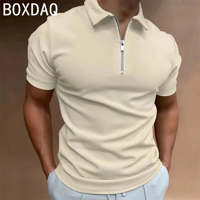 Men's Solid Zip Polo