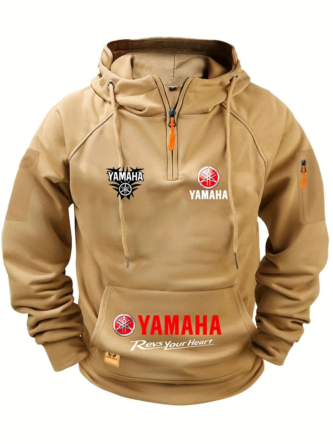 2026 new Yamaha autumn and winter retro heavyweight men's fleece hooded sweatshirt long sleeved motorcycle casual jacket