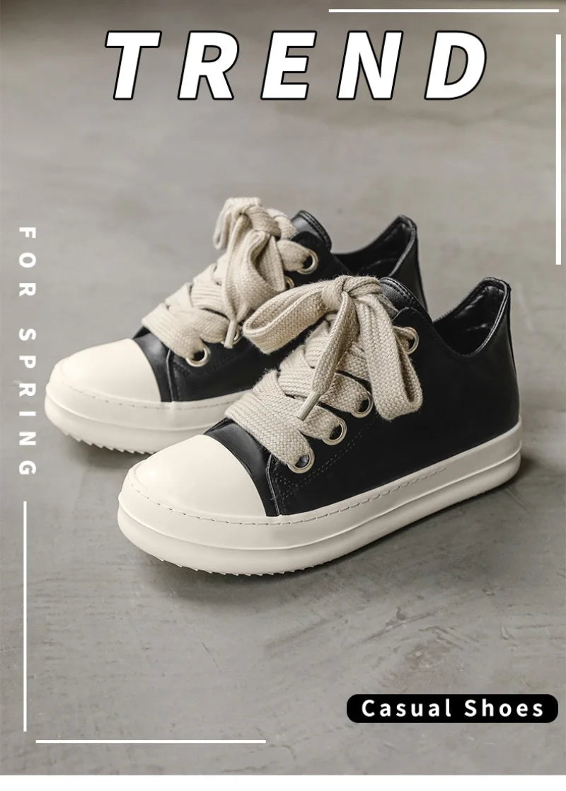 2025Men's Sneakers High Quality Leather Casual Shoes Fashion Couple Street Skate Shoes for Men Lace Up Walk Flats Zapatos Hombre