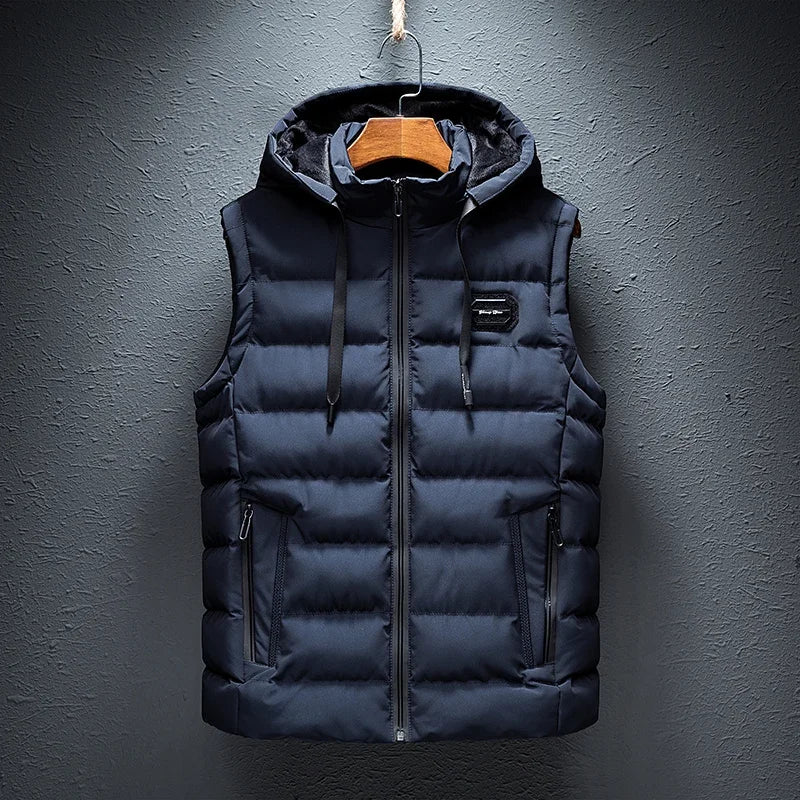 Fashion Warm Hooded Male Winter Vest Light Plus Size Mens Work Vest Waistcoat Hooded New Fleece Autumn Sleeveless Jacket for Men