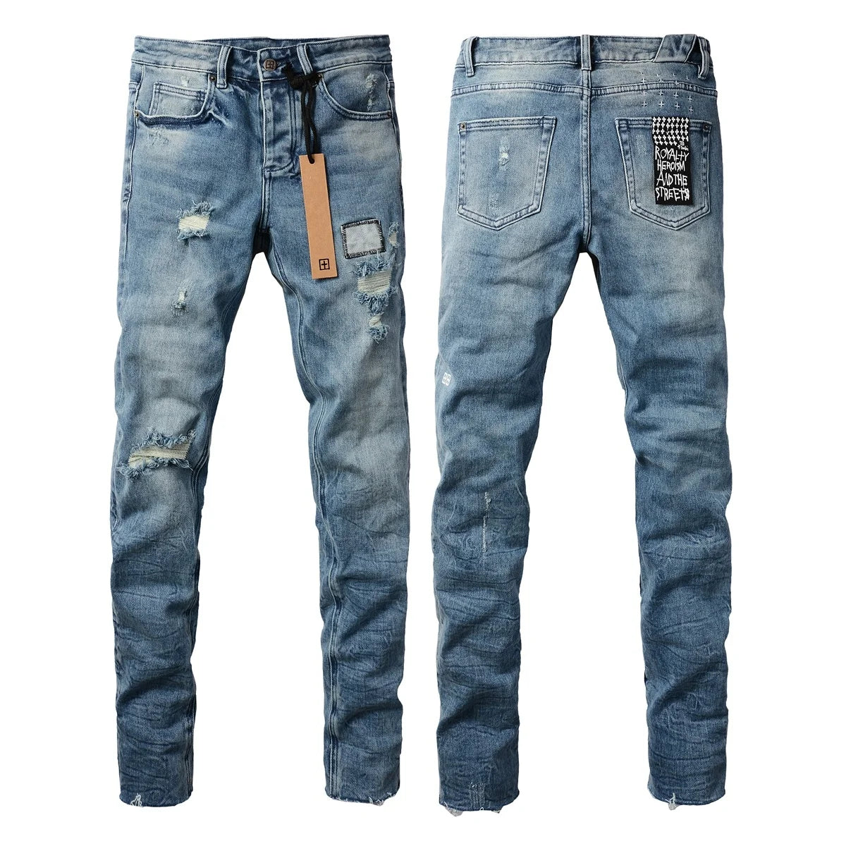 2026 New Men Jeans Fashion Trends Distressed Rose Embroidered Logo Stretch Skinny Button Jeans Pants