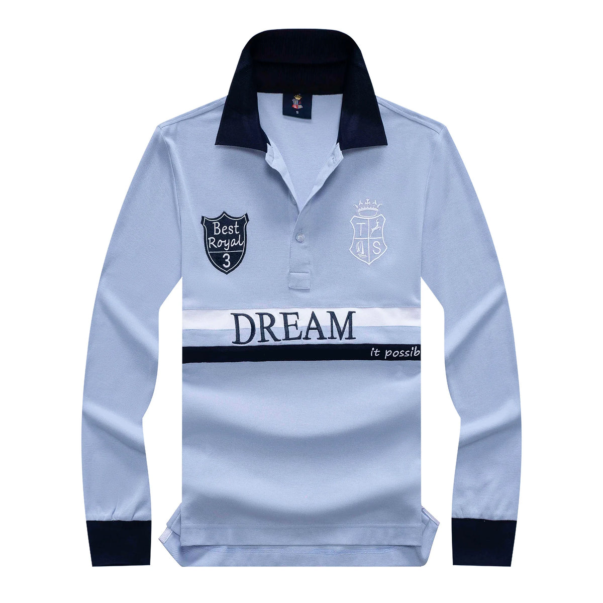 New Men's Long Polo Shirts 100% Cotton Full-Sleeved Collar Tee Shirt Dream Embroidery Casual Sports Tshirt US Size XS-7XL